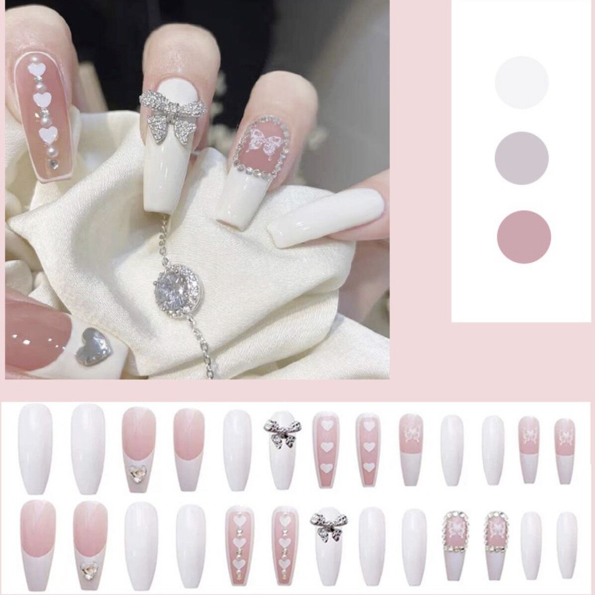 Nailbox thiết kế theo yêu cầu- mẫu nail tone trắng đính đá siêu saang |  Lazada.vn
